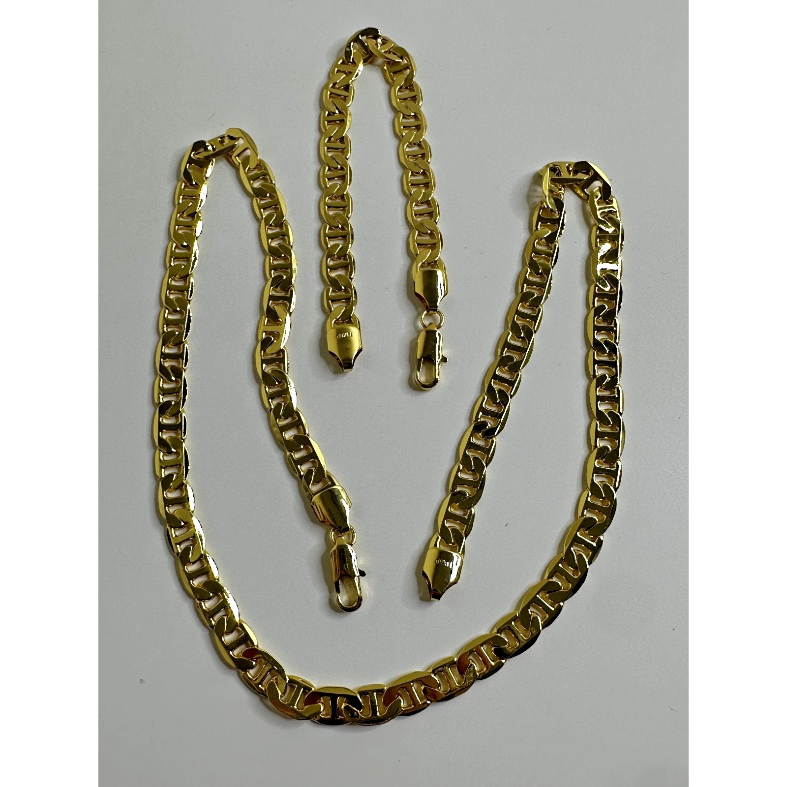 14k Gold Plated Mariner Link Necklace Bracelet Set Solid Heavy 22" 8" 14kgp